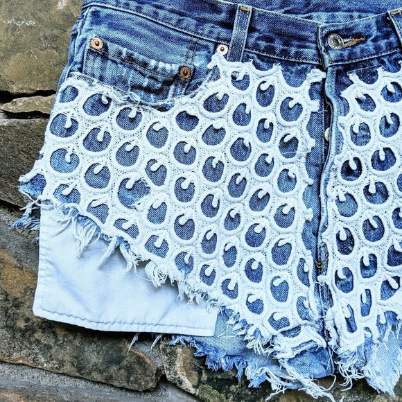 LEVI STRAUSS 501 Crochet Cutoff Remade Shorts L - Picture 2 of 9